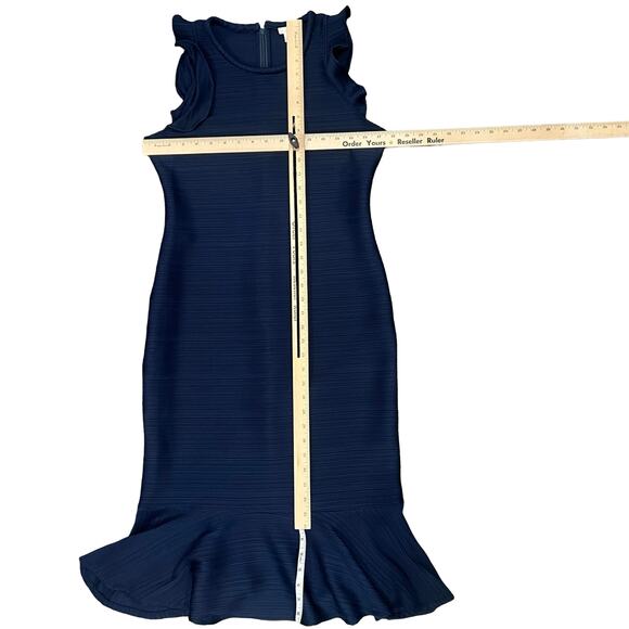 Shoshanna Navy Blue Ruffle Hem Sleeveless Ribbed Sheath Midi Dress size 6 - Picture 10 of 11